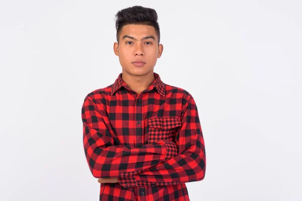 Genç Asyalı hipster adam beyaz arka plan — Stok fotoğraf