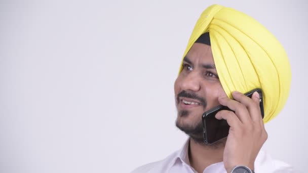 Studio Shot Bearded Indian Sikh Businessman Wearing Turban White Background — Stock Video