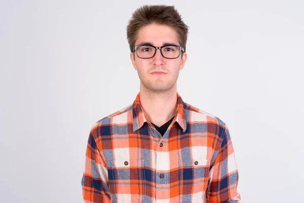Rostro de joven guapo con anteojos — Foto de Stock