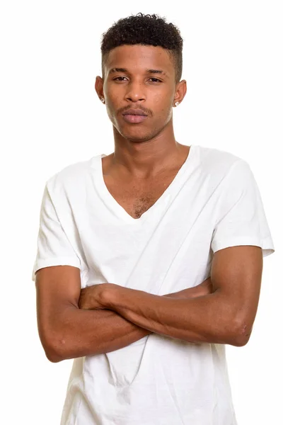 Young handsome African man isolated against white background — Stock Photo, Image