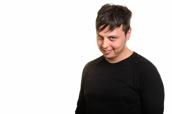 Estúdio tiro de louco caucasiano homem sorrindo — Fotografia de Stock