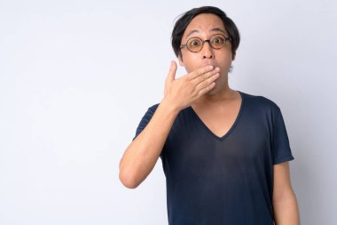 Japon adam bakan portresi ağız kapsayan süre şok