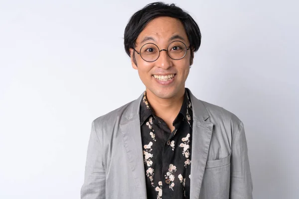 Portrét radost týmu připojil japonský obchodník s úsměvem proti Bílému pozadí — Stock fotografie