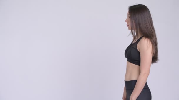 Estudio Tiro Joven Hermosa Mujer Multi Étnica Listo Para Gimnasio — Vídeo de stock