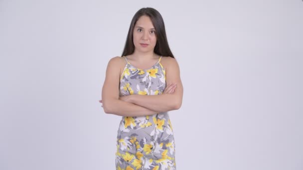 Young beautiful multi-ethnic tourist woman with arms crossed — Stock Video