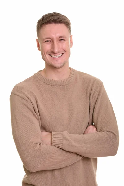 Hombre caucásico guapo aislado sobre fondo blanco — Foto de Stock