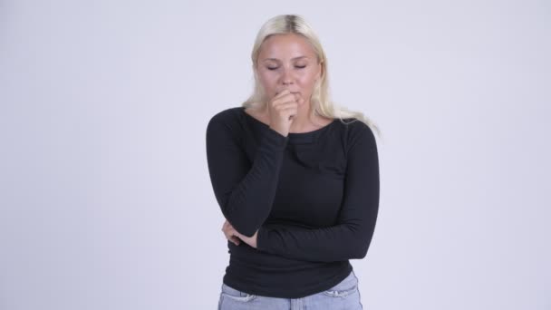 Young stressed blonde woman getting bad news — Stock Video