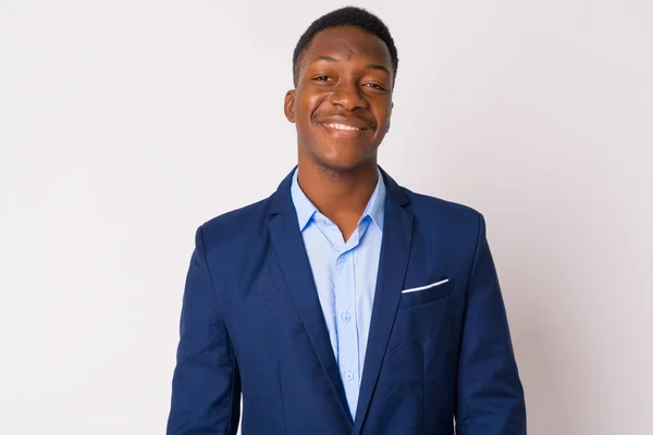 Volto di giovane felice uomo d'affari africano in abito sorridente — Foto Stock