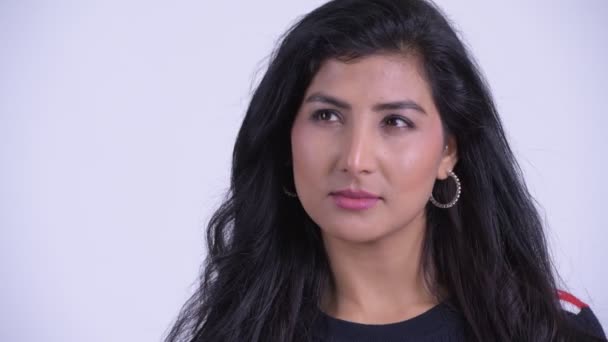 Πρόσωπο ευτυχισμένη νεαρή όμορφη γυναίκα Περσικά σκέψης — Αρχείο Βίντεο