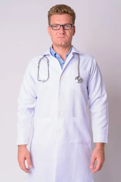 Portrait of young blonde man doctor with eyeglasses — Stock Photo, Image