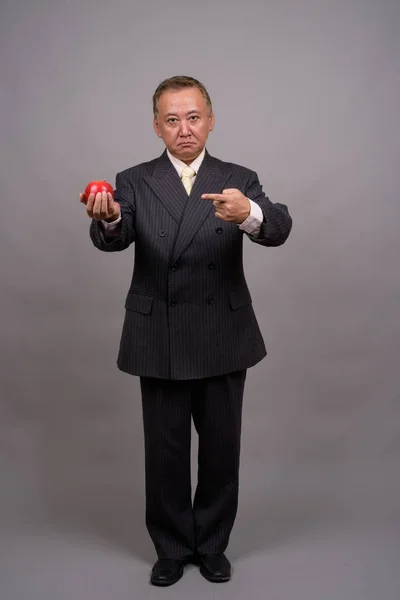 Retrato de homem de negócios asiático maduro contra fundo cinza — Fotografia de Stock