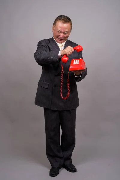 Portret van rijpe Aziatische zakenman tegen de grijze achtergrond — Stockfoto