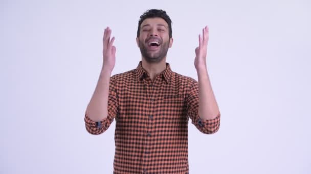 Happy skäggiga Persiska hipster man ser förvånad — Stockvideo