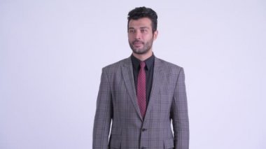 Mutlu sakallı İranlı işadamı hediye kutusu alma