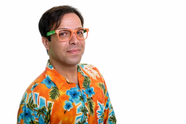 Studio Shot Young Persian Tourist Man Orange Eyeglasses Isolated White — Foto de Stock