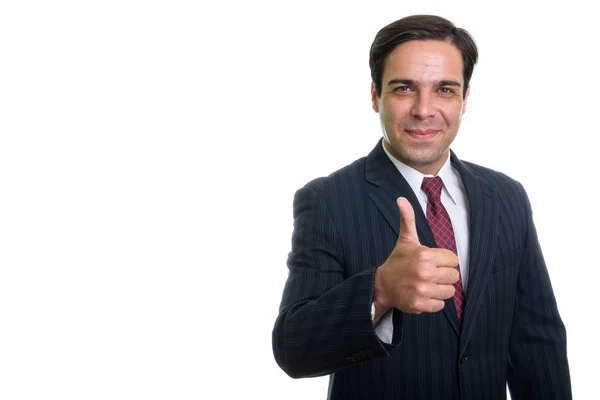 Studio Shot Young Persian Businessman Giving Thumb Isolated White Background — Stock Photo, Image