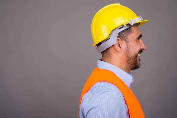 Estudio Disparo Guapo Barbudo Hombre Persa Trabajador Construcción Sobre Fondo — Foto de Stock