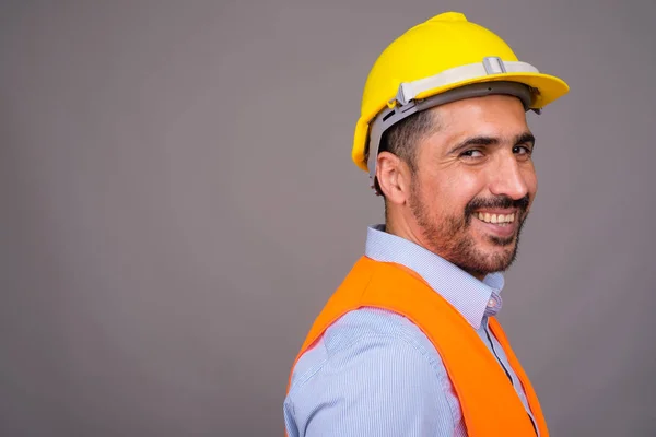 Estudio Disparo Guapo Barbudo Hombre Persa Trabajador Construcción Sobre Fondo —  Fotos de Stock