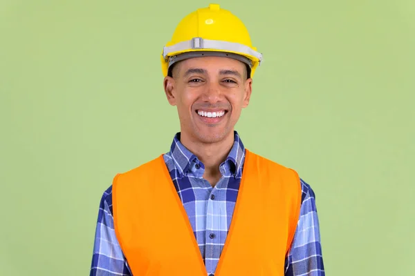 Arca boldog többnemzetiségű ember építőmunkás mosolygós — Stock Fotó