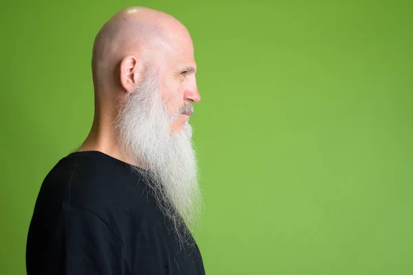 Closeup profile view of mature bald man with long gray beard — Stock Photo, Image