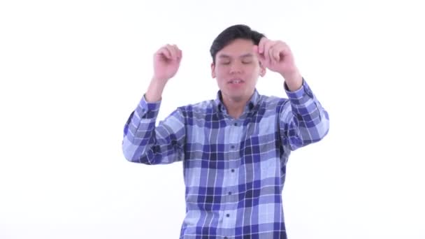 Happy young Asian hipster man dancing — Stock Video