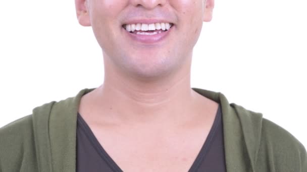 Mouth of happy Japanese man with eyeglasses smiling — Αρχείο Βίντεο