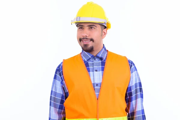 Feliz barbudo persa homem construção trabalhador pensando — Fotografia de Stock