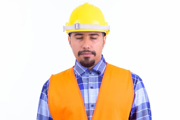 Cara de hombre barbudo persa trabajador de la construcción relajarse con los ojos cerrados —  Fotos de Stock