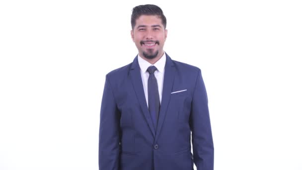 Felice uomo d'affari persiano barbuto sorridente — Video Stock