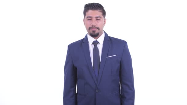 Szczęśliwy Brodaty Perski biznesmen relaks z zamkniętymi oczami — Wideo stockowe