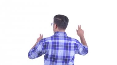 Sakallı Pers hipster adam bir şey dokunmadan Arka görünümü
