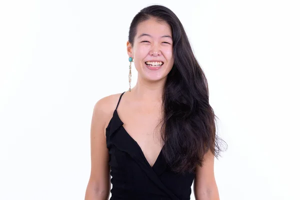 초상화 의 행복한 아름다운 아시아 여자 미소 준비 에 파티 — 스톡 사진