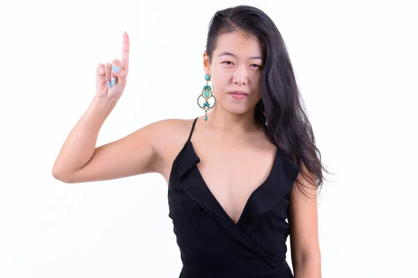 초상화 의 아름다운 아시아 여자 가리키는 올라 준비 에 파티 — 스톡 사진