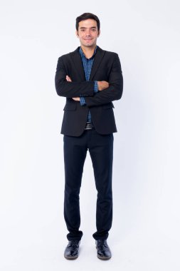 Kolları geçti mutlu genç yakışıklı İranlı işadamı tam vücut atış