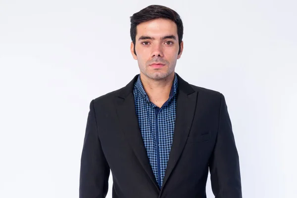Rostro de joven hombre de negocios persa guapo en traje — Foto de Stock