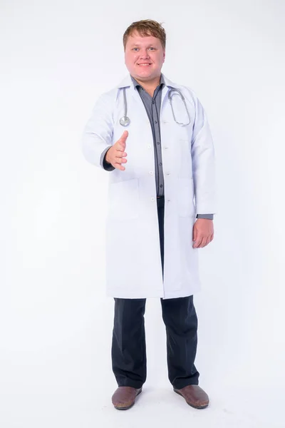 Full body Shot av Happy övervikt man Doctor ge handskakning — Stockfoto