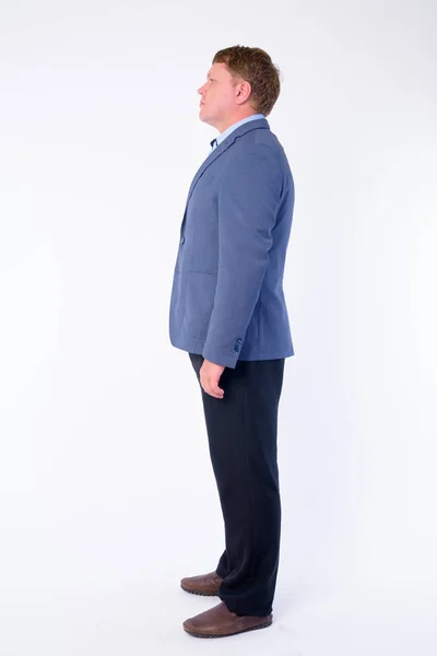 Full body shot profil vue de l'homme d'affaires en surpoids en costume — Photo