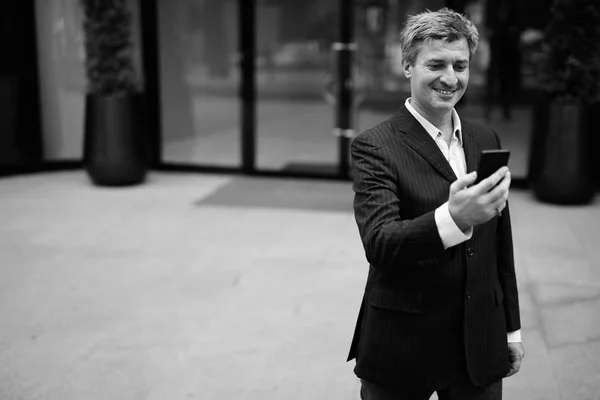 Black White Portrait Caucasian Businessman Wearing Suit — Stock Photo, Image