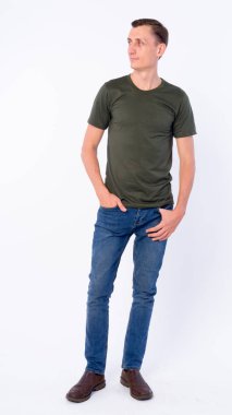 Studio shot of man wearing casual clothing isolated against white background