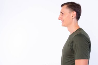 Studio shot of man wearing casual clothing isolated against white background