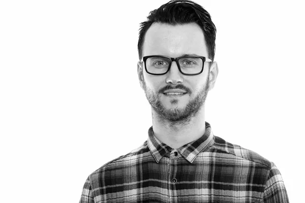 Black White Studio Portrait Handsome Young Man Beard — Foto Stock