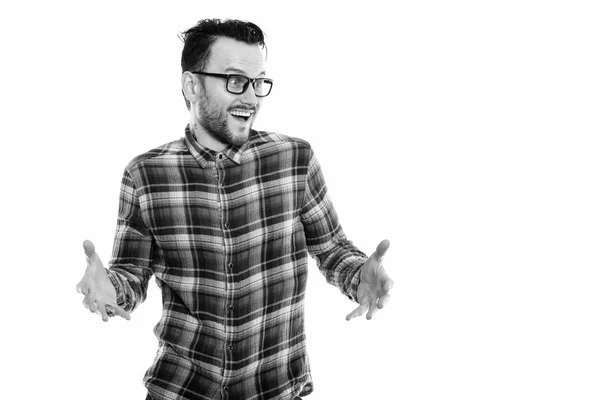 Black White Studio Portrait Handsome Young Man Beard — Foto de Stock