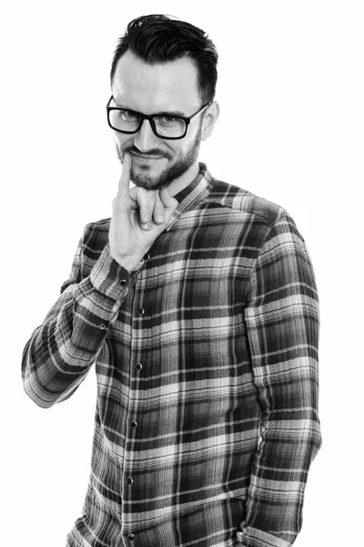 Black White Studio Portrait Handsome Young Man Beard — Foto Stock