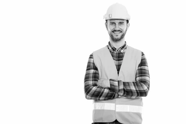 Black White Studio Portrait Handsome Young Man Beard — Stock Fotó