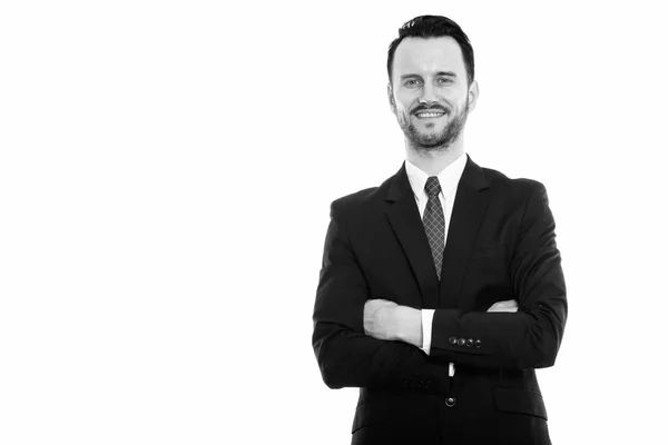 Black White Studio Portrait Handsome Young Man Beard — Foto de Stock