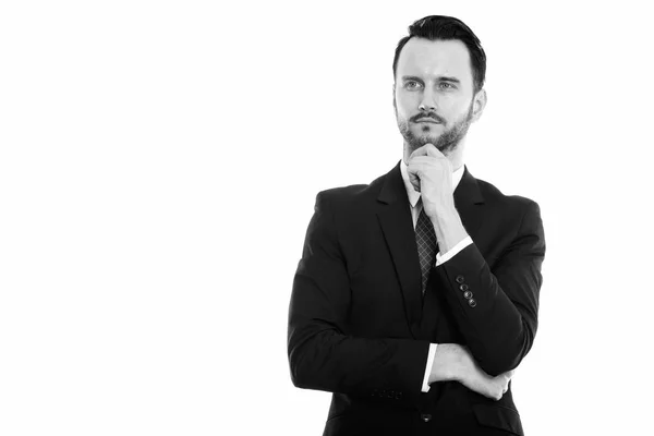 Black White Studio Portrait Handsome Young Man Beard — Stock Fotó