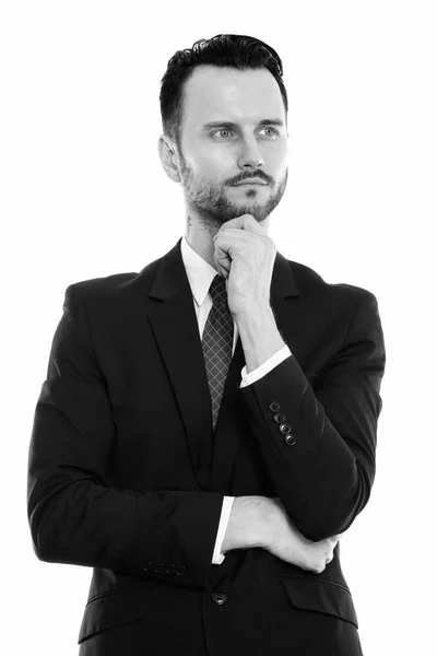 Black White Studio Portrait Handsome Young Man Beard —  Fotos de Stock