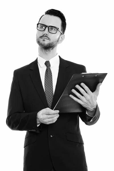 Black White Studio Portrait Handsome Young Man Beard — Stockfoto