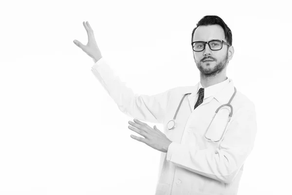 Black White Studio Portrait Handsome Young Man Beard — Stock Photo, Image