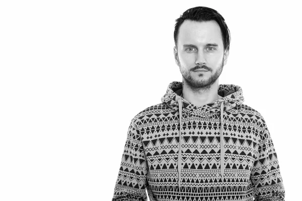 Black White Studio Portrait Handsome Young Man Beard — Photo